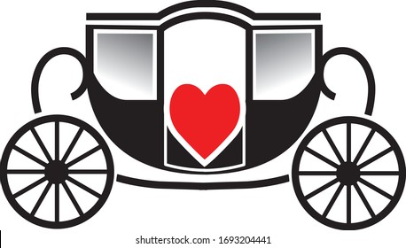 Horse Carriage Side View, Symbol Of Romance,  For Wedding Cards, White Background Symbol, Vector Illustration