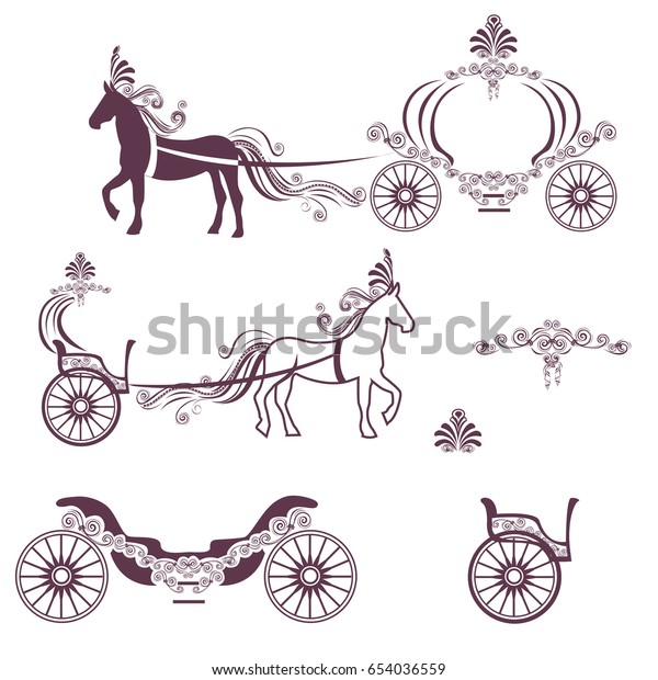 Horse with a\
carriage. Vintage vector\
set.