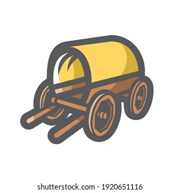 Horse Cart With Awning Vector Icon Cartoon Illustration.