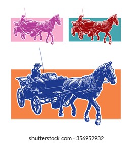 Horse Cart with Coachman. Vector colored image.