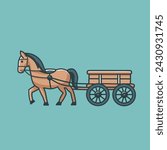 horse cart, horse drawn side view. Vector illustration in minimalist design