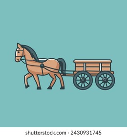 horse cart, horse drawn side view. Vector illustration in minimalist design