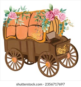 Horse cart with floral decoration vector illustration