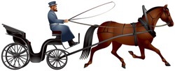 Horse Cart, Izvozchik, Coachman On Droshky, Horse-drawn Carriage, Four-wheeled Public Carriages Used In Russia And Other Countries, XIX Century Passenger Transport, Predecessor Of Taxi