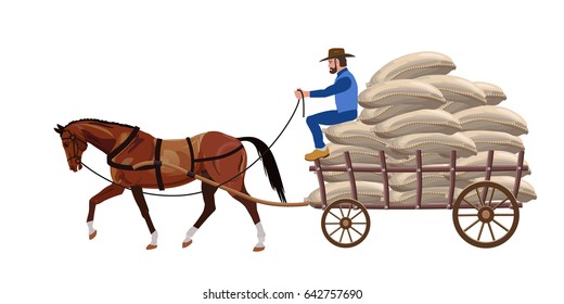 Horse Cart Loaded Bags Vector Illustration Stock Vector (Royalty Free ...