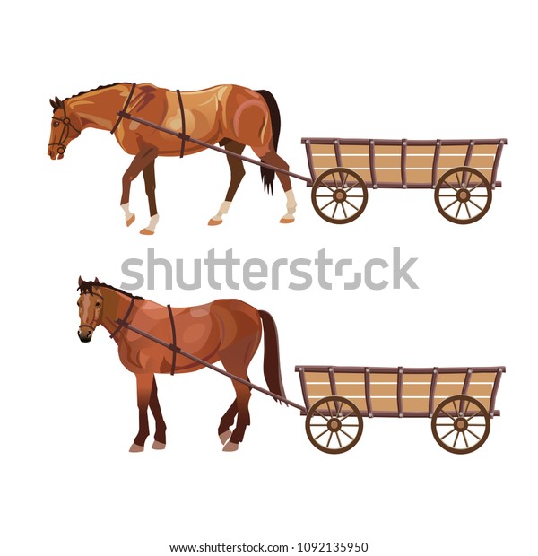 Horse with cart. Set of vector illustration\
isolated on white\
background