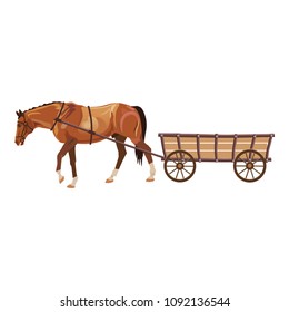 Horse with cart. Vector illustration isolated on white background