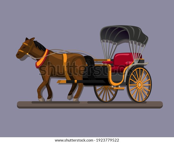 Horse Cart vintage transportation symbol concept\
cartoon illustration\
vector