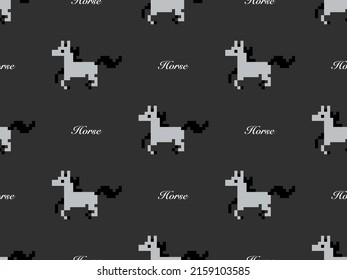 Horse cartoon character seamless pattern on black background. Pixel style