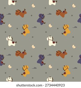Horse cartoon so cute. On cloud star moon background. Pattern seamless vector illustration. 