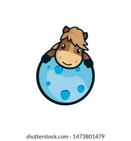 horse cartoon hang on blue moon. it can be ued as logo