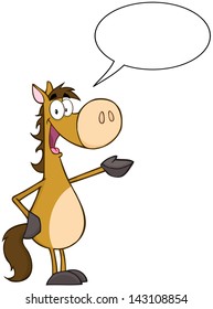 Horse Cartoon Mascot Character With Speech Bubble. Vector Illustration