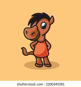 Horse Cartoon Mascot Funny Vector Smile Happiness Fun Cute Farm Illustration Cute Brown