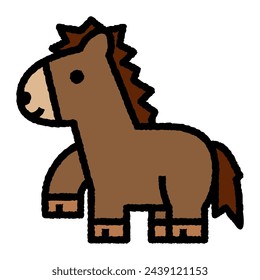 horse cartoon roughen colored line icon for decoration, website, web, mobile app, printing, banner, logo, poster design, etc.