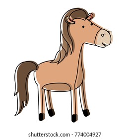 horse cartoon in watercolor silhouette with thin contour