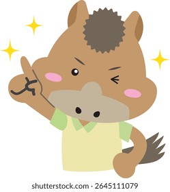 Personagem de Cavalo com Pose de Ideia - Apontando para Cima e Piscando