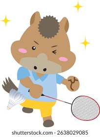 Horse Character Playing Badminton – Year of the Horse 2026