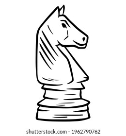 Horse. Chess figure. The game. Chess tournament. Logic game. Cartoon style. Vector illustration for design and decoration.