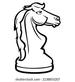 Horse chess figure, vector, illustration in black and white color, isolated on white background