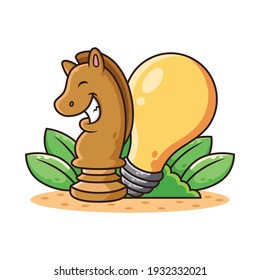 Horse Chess and Lamp Cartoon. Symbol Vector Icon Illustration, Isolated on White Background