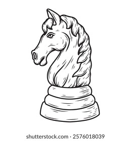 Horse chess piece. Black and white vector illustration for your design	