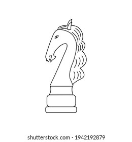 Horse chess piece. Vector black and white isolated outline linear illustration chessman icon