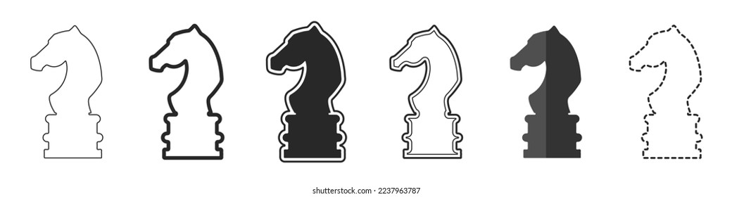 Horse chess pieces vector icon set. Chess horse vector icon in different styles. Set of stylish chess icons. Chess pieces set.