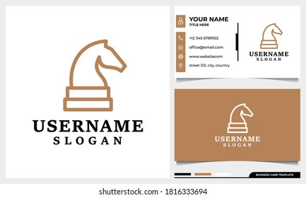 Horse, chess, strategy logo design with line art style and business card template