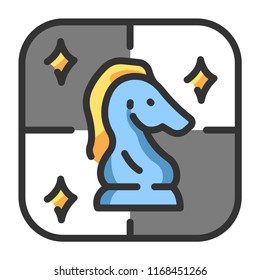 A horse chess vector illustration in line color design