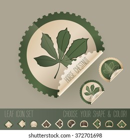 horse chestnut tree leaf icon set in stamp shape, with colors and shapes to choose