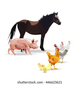 horse, chicken, cow, pig vector