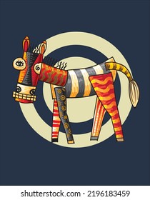 Horse in children`s monster image with naive style approach