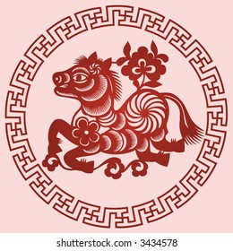 HORSE Chinese Zodiac Sign in paper cutting style (Vector)