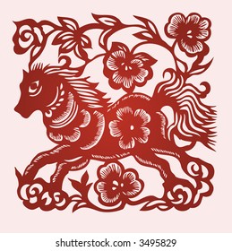 HORSE Chinese Zodiac Sign in paper cutting style (Vector)