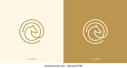 Horse Circle Line Logo Design. Vector Illustration of Luxury Horse Head with Line Art Outline Style.