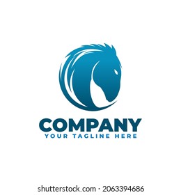 horse circle Logo  template with blue color