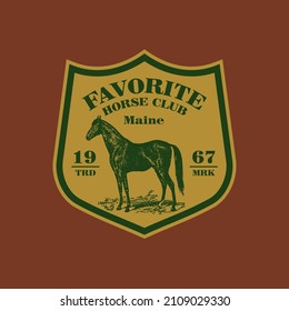 Horse Club Favorit. Engraving style logo. Vintage logo and icon