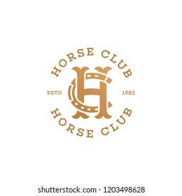 Horse club monogram with letter h and letter c stylized as horseshoe. Vector illustration.