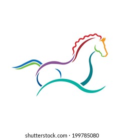 Horse color styled silhouette image. Concept of animal pet, veterinary, domesticated. Vector icon