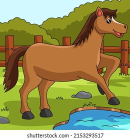 Horse Colored Cartoon Farm Illustration