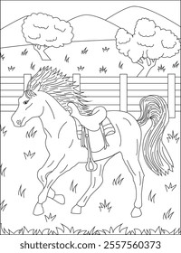 Horse Coloring Book Page Vector Illustration