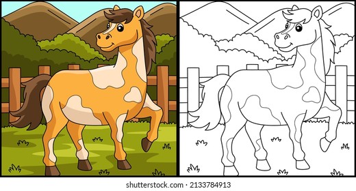 Horse Coloring Page Colored Illustration