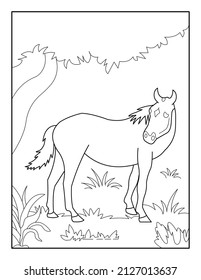 Horse Coloring Page for kids. Coloring book for relax and meditation.
