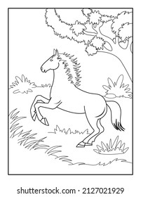 Página de Coloración de Caballos para niños. Libro de colores para relajarse y meditar.