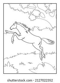 Página de Coloración de Caballos para niños. Libro de colores para relajarse y meditar.