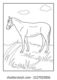 Página de Coloración de Caballos para niños. Libro de colores para relajarse y meditar.