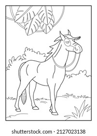 Página de Coloración de Caballos para niños. Libro de colores para relajarse y meditar.