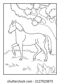 Horse Coloring Page for kids. Coloring book for relax and meditation.