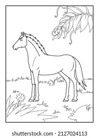 Página de Coloración de Caballos para niños. Libro de colores para relajarse y meditar.