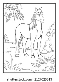 Página de Coloración de Caballos para niños. Libro de colores para relajarse y meditar.